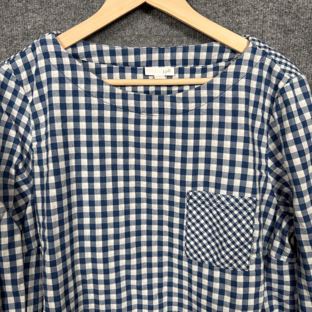 J.Jill Size‎ Large Top Blue Cotton Gingham Checkered Long Sleeves Picnic Casual - Picture 3 of 9